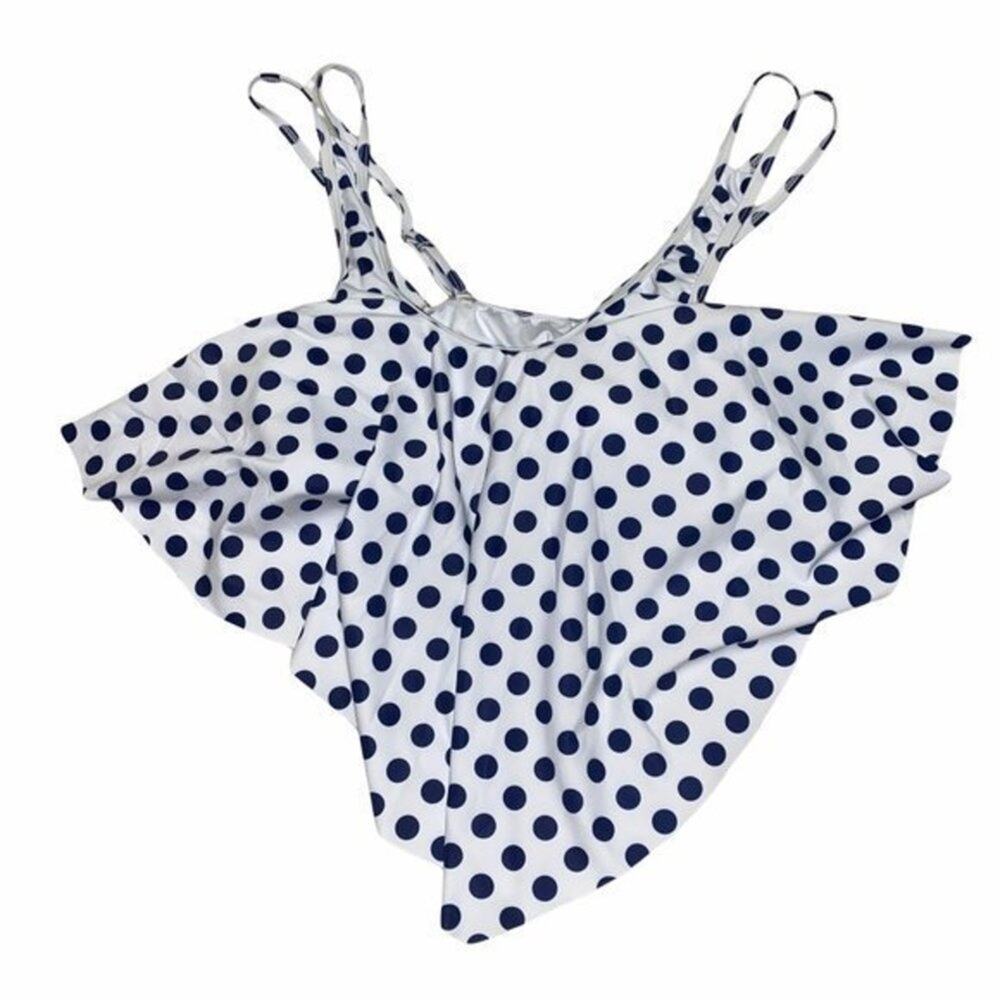 New NWT Lalavava White Navy Blue Polka Dot Swim Top Women's Size Small